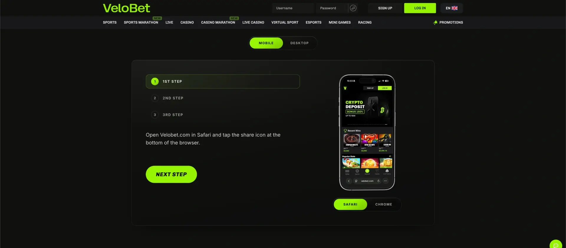 VeloBet mobile app installation guide